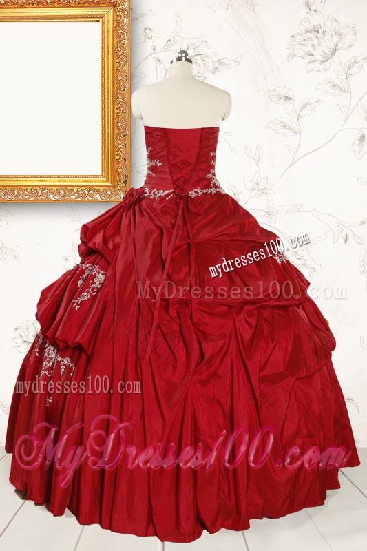 Wine Red Appliques Sweetheart 2016 Quinceanera Dress 